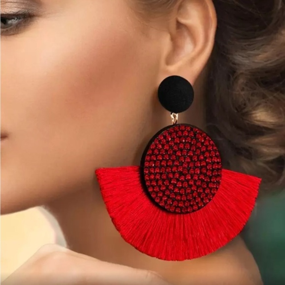 ✨Elegant Red and Black Statement Earrings